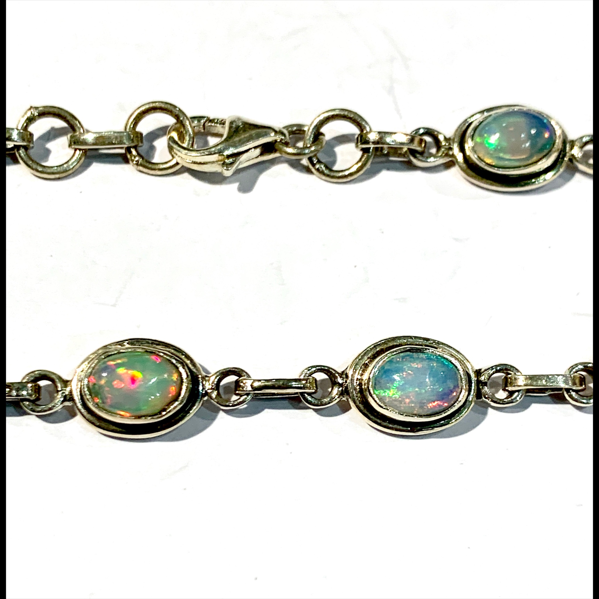 Bracciale VENACOLY In Argento 925 Con Opale Bianco - Pietra Naturale - Catena Regolabile 7+2 Pollici - Gioiello Donna